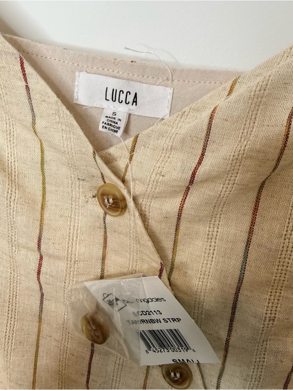 Lucca Beige Striped Button-Front Linen cotton Dress size Small BNWT - Picture 8 of 13